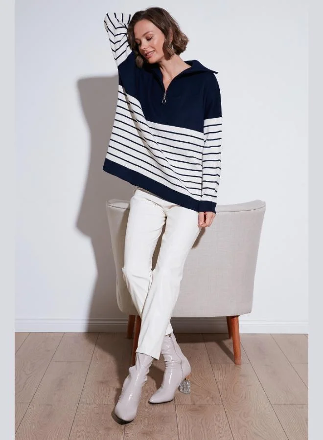 ليلا كنزة نسائية بياقة بسحاب من الأكريليك ليلى