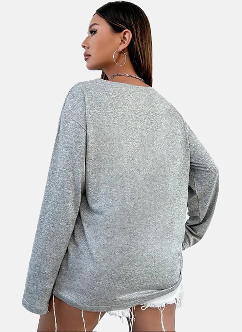 يونيكي Grey Solid Relaxed Long Sleeve Top