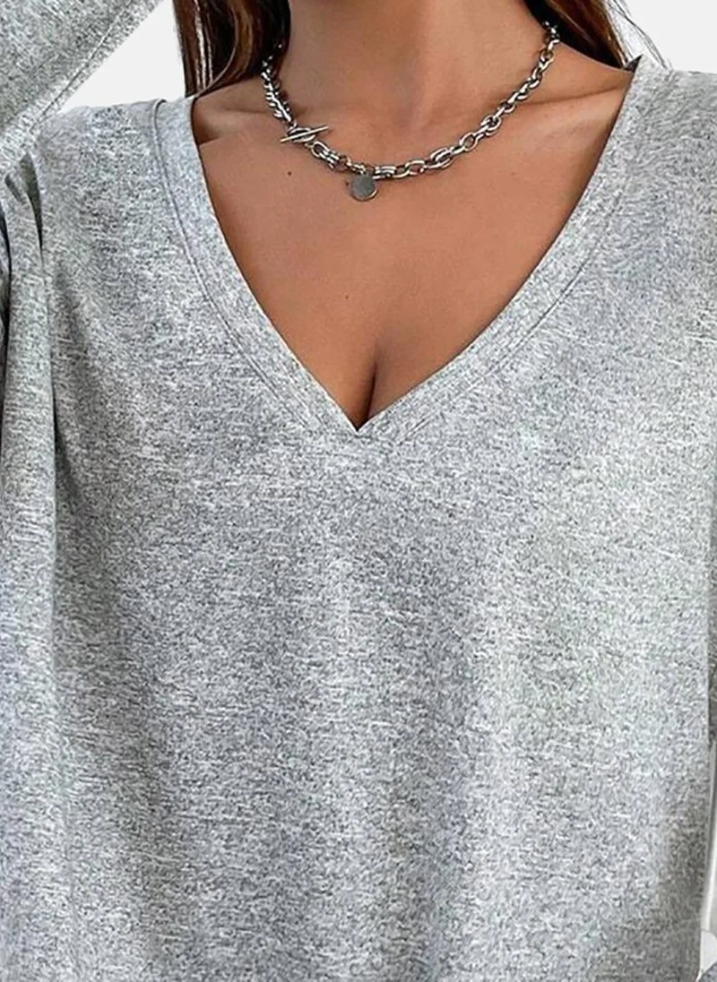 يونيكي Grey Solid Relaxed Long Sleeve Top