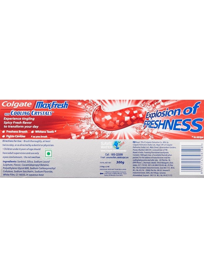 Colgate Toothpaste Maxfresh Spicy Fresh - 300 g (Anticavity,Freshness, Red Gel - Saver Pack) - Image 2