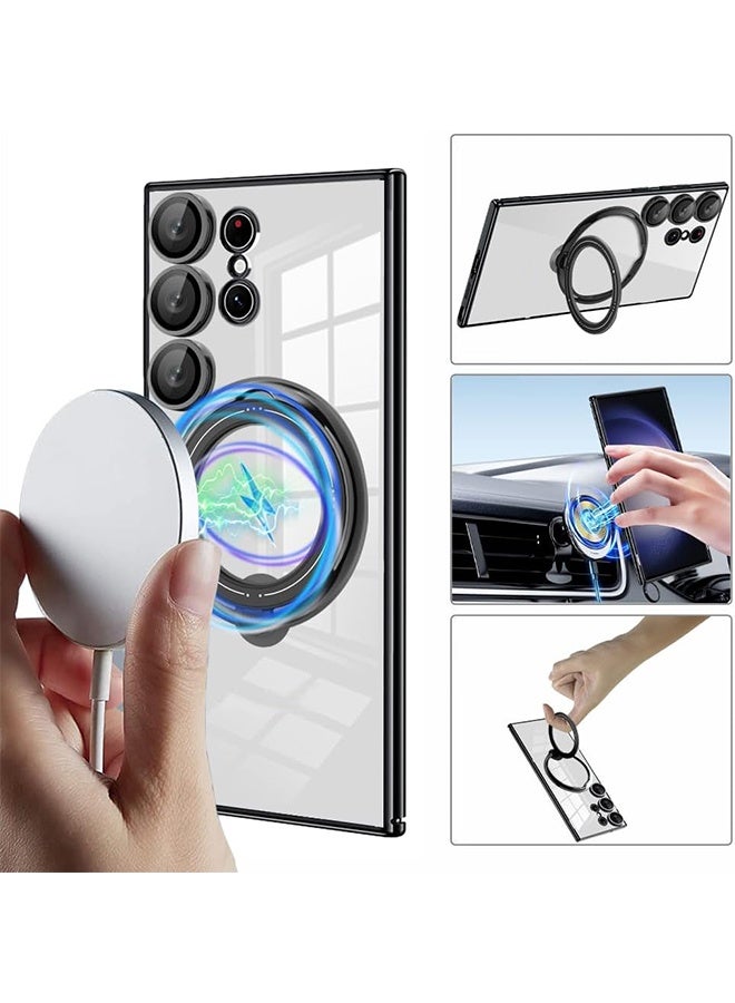 Invisible Stand Magnetic Case for Galaxy S25 Ultra Compatible with MagSafe Shockproof Matte Slim with Lens Film Phone Cover Ring Holder Women Men 6.9 inch-Black - Image 3