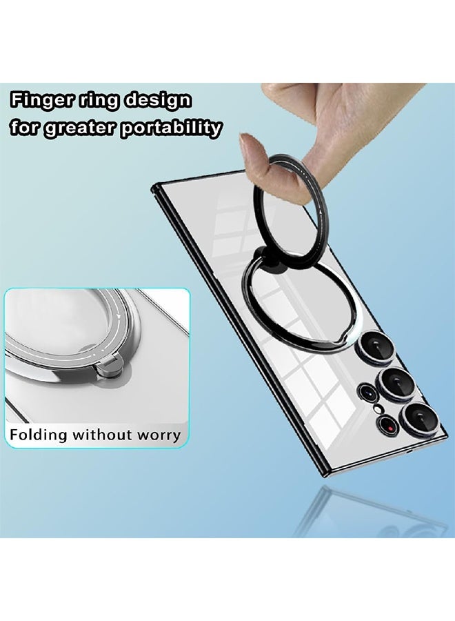 Invisible Stand Magnetic Case for Galaxy S25 Ultra Compatible with MagSafe Shockproof Matte Slim with Lens Film Phone Cover Ring Holder Women Men 6.9 inch-Black - Image 4