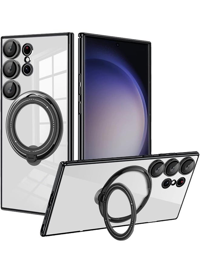 Invisible Stand Magnetic Case for Galaxy S25 Ultra Compatible with MagSafe Shockproof Matte Slim with Lens Film Phone Cover Ring Holder Women Men 6.9 inch-Black - Image 1