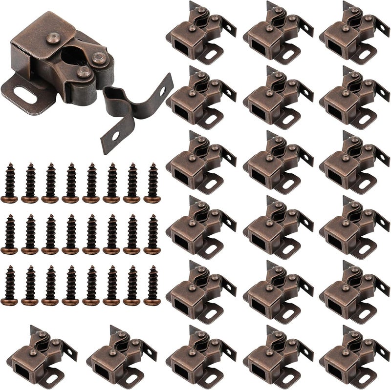 Bonuci 20 Pcs Cabinet Door Latch and Catch Hardware Double Roller Catch Cabinet Latches with Spear Strike for Closet Doors Kitchen (Brown Antique Copper) - Image 1