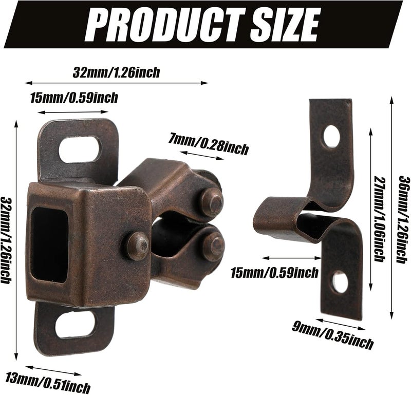 Bonuci 20 Pcs Cabinet Door Latch and Catch Hardware Double Roller Catch Cabinet Latches with Spear Strike for Closet Doors Kitchen (Brown Antique Copper) - Image 2