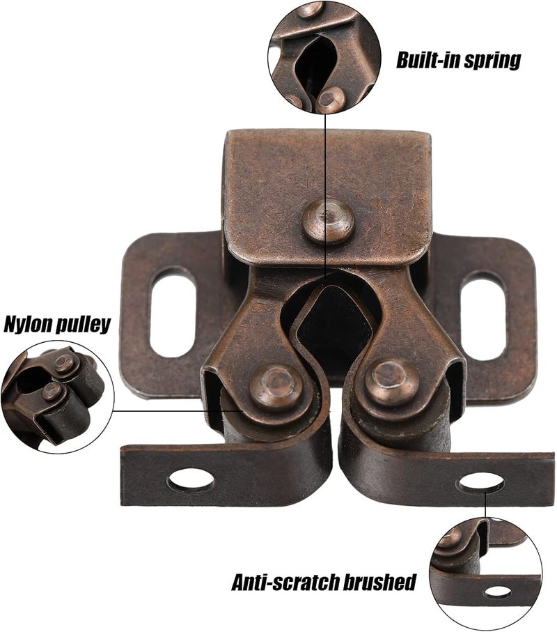 Bonuci 20 Pcs Cabinet Door Latch and Catch Hardware Double Roller Catch Cabinet Latches with Spear Strike for Closet Doors Kitchen (Brown Antique Copper) - Image 4