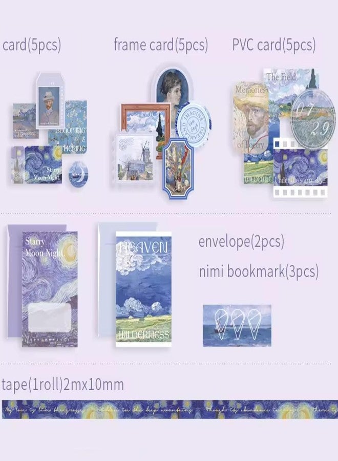 yifely Paper Vintage Aesthetic Scrapbook Kit Scrapbooking Supplies Kit with Bullet Junk Journal,Stationery,A6 Grid Notebook with Graph Ruled Page DIY Journaling Gift for (The Starry Night) - Image 4