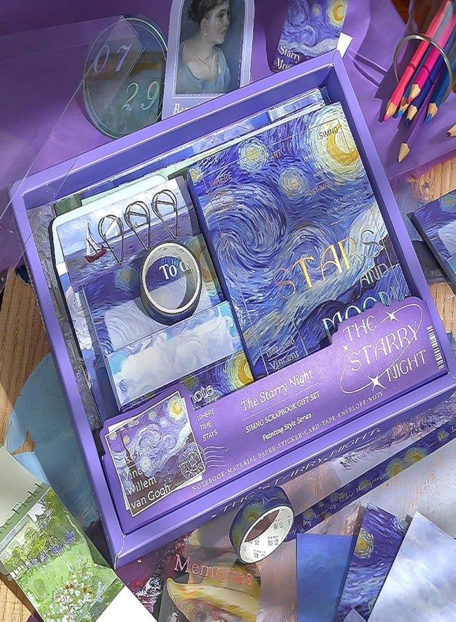 yifely Paper Vintage Aesthetic Scrapbook Kit Scrapbooking Supplies Kit with Bullet Junk Journal,Stationery,A6 Grid Notebook with Graph Ruled Page DIY Journaling Gift for (The Starry Night) - Image 5