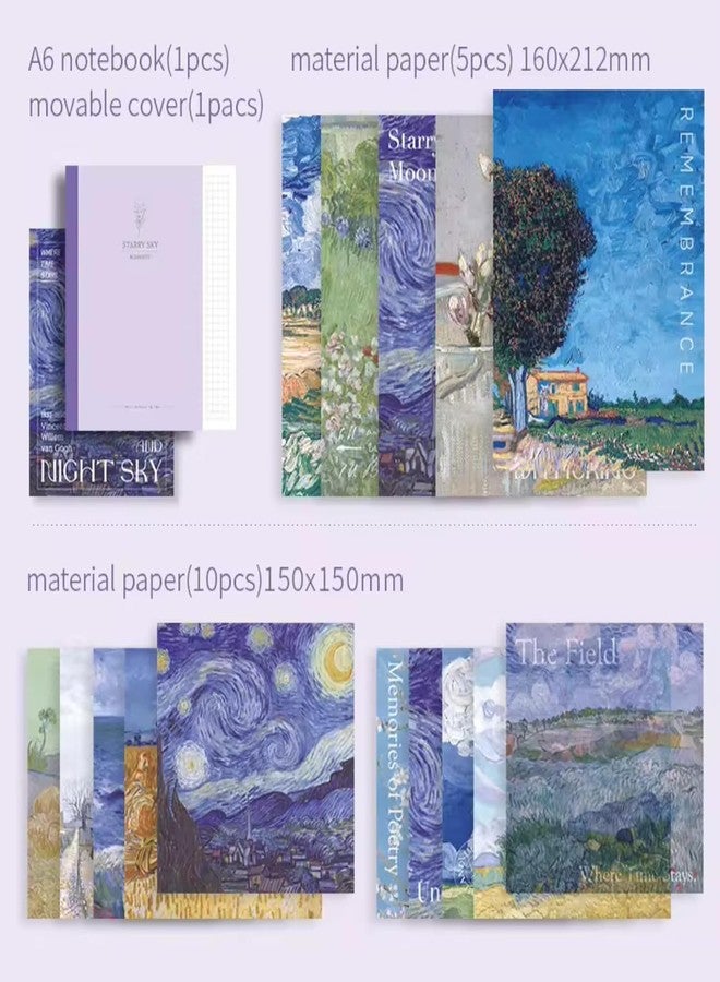 yifely Paper Vintage Aesthetic Scrapbook Kit Scrapbooking Supplies Kit with Bullet Junk Journal,Stationery,A6 Grid Notebook with Graph Ruled Page DIY Journaling Gift for (The Starry Night) - Image 2