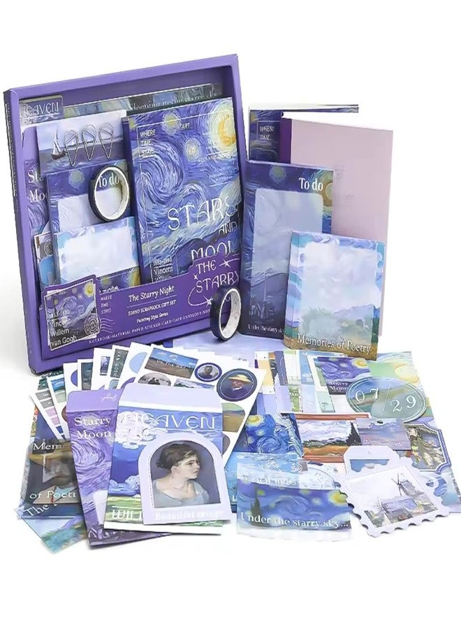 yifely Paper Vintage Aesthetic Scrapbook Kit Scrapbooking Supplies Kit with Bullet Junk Journal,Stationery,A6 Grid Notebook with Graph Ruled Page DIY Journaling Gift for (The Starry Night) - Image 1