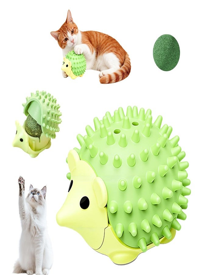 Walfront Cat Toys for Indoor Cats - Catnip Ball Green Hedgehog, Interactive Rotating Self-Play Fun, Teeth Cleaning Dental Chew, Wall-Mount, Stress & Boredom Relief for Kittens & Adult Cats - Image 1