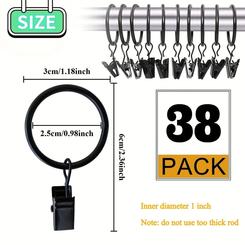 38 Pcs Curtain Hooks With Clips For Drapes Hanging 1 Inch Inner Diameter For Bars Cafes Meeting Rooms Bedrooms - Image 2