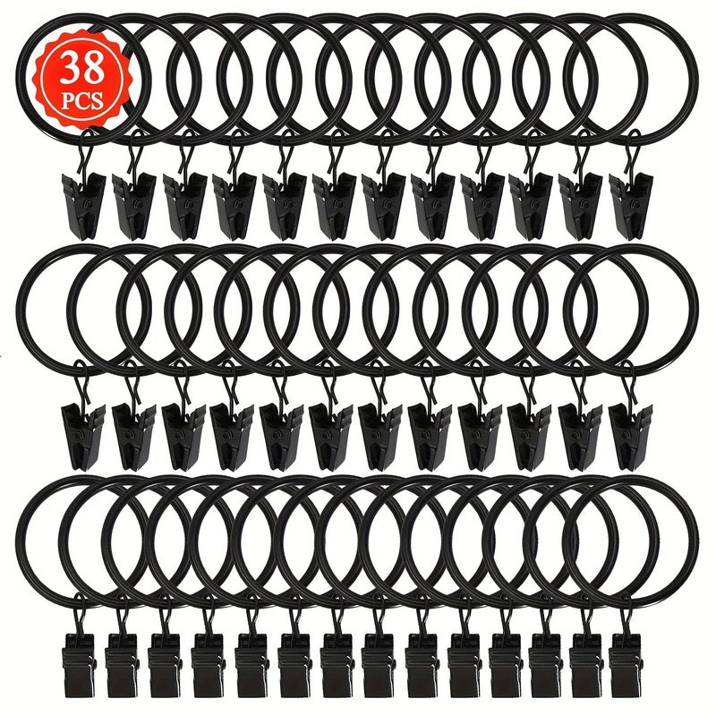 38 Pcs Curtain Hooks With Clips For Drapes Hanging 1 Inch Inner Diameter For Bars Cafes Meeting Rooms Bedrooms - Image 1