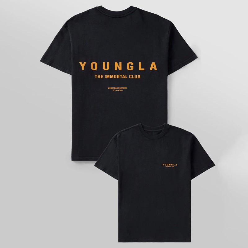 YOUNGLA Mens Oversized Gym T-Shirt Cotton Crewneck Workout Tee Black - Image 2