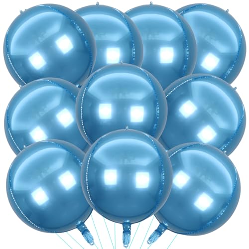 KALOR 10 Pcs 22 Inch Light Blue Mylar Balloons Large 4D Giant Round Foil Balloon Big Mirror Metallic Balloons for Birthday Party Baby Shower Gender Reveal Supplies - Image 1