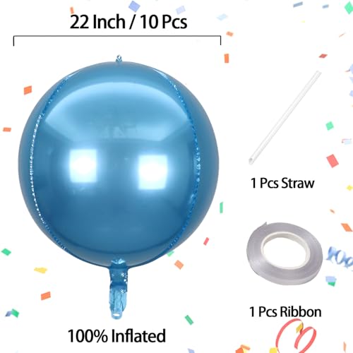 KALOR 10 Pcs 22 Inch Light Blue Mylar Balloons Large 4D Giant Round Foil Balloon Big Mirror Metallic Balloons for Birthday Party Baby Shower Gender Reveal Supplies - Image 5