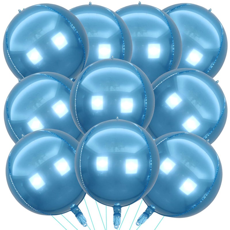 KALOR 10 Pcs 22 Inch Light Blue Mylar Balloons Large 4D Giant Round Foil Balloon Big Mirror Metallic Balloons for Birthday Party Baby Shower Gender Reveal Supplies - Image 3