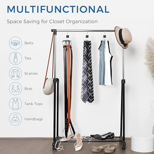 MosQuick® Set of 2 Belt Organiser for Wardrobe Stainless Steel 6 Hooks 360 Degree Rotating tie Organiser for Men Wardrobe Organizer for Storage Multipurpose Hanging Hooks for Bags Belts Scarves tie - Image 4