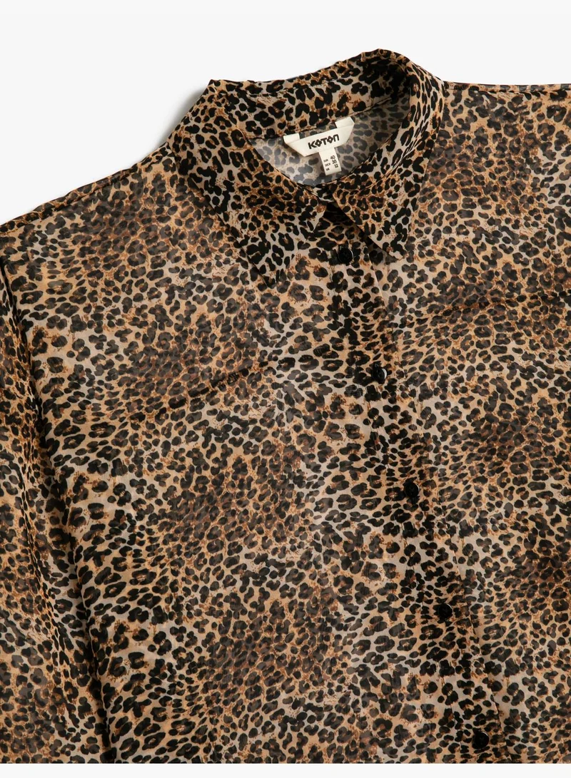 كوتون Long Sleeve Buttoned Leopard Patterned Shirt