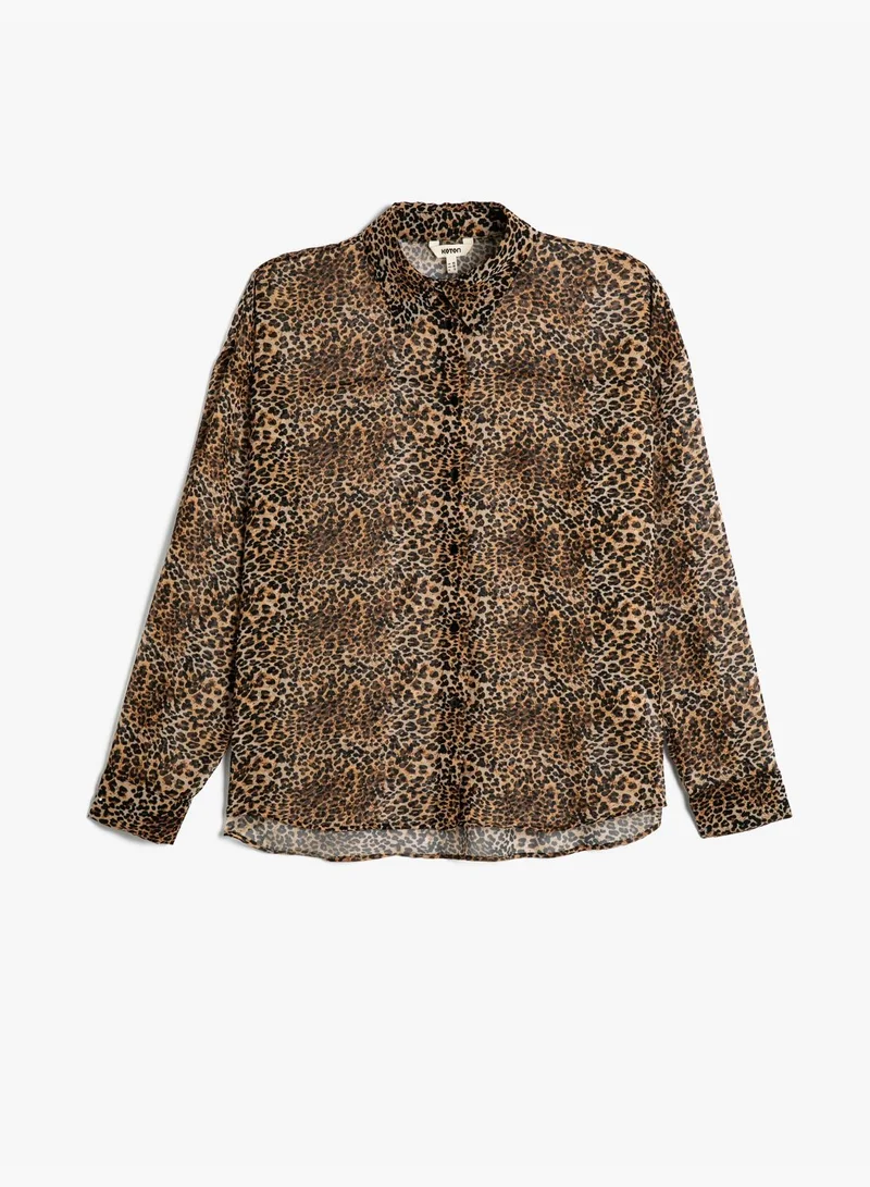 كوتون Long Sleeve Buttoned Leopard Patterned Shirt
