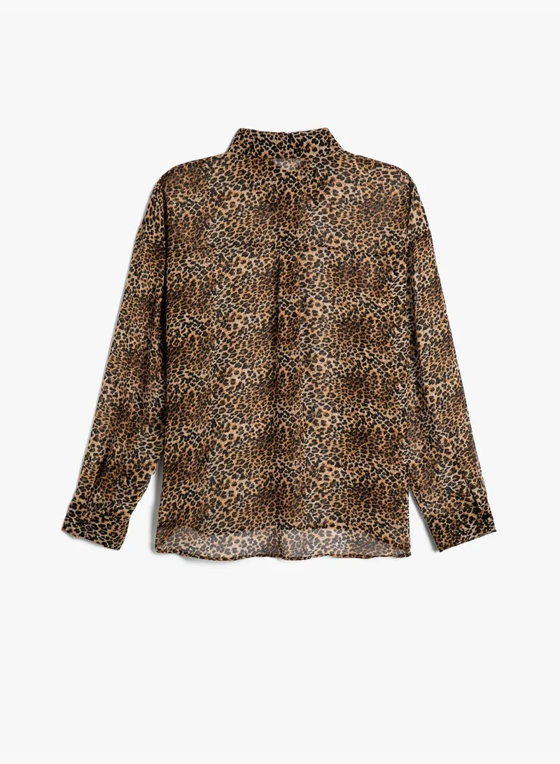 كوتون Long Sleeve Buttoned Leopard Patterned Shirt