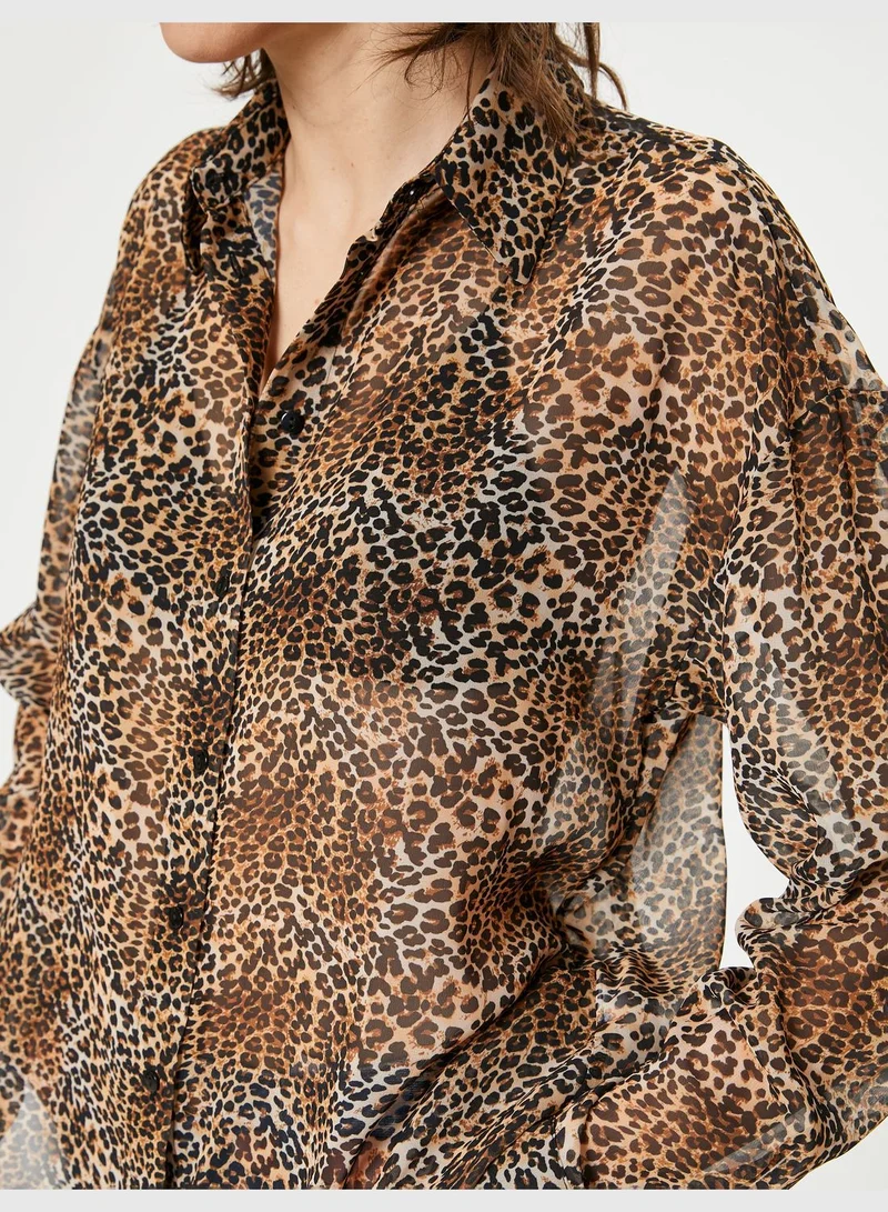 كوتون Long Sleeve Buttoned Leopard Patterned Shirt