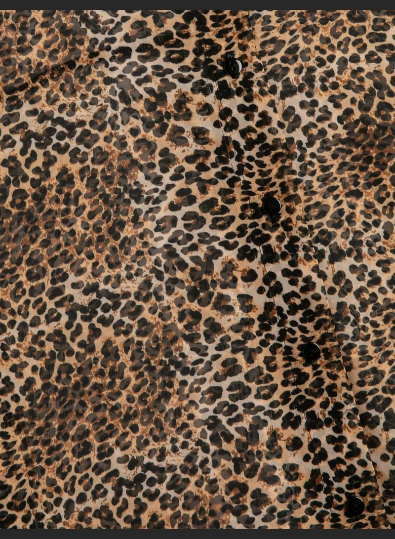 كوتون Long Sleeve Buttoned Leopard Patterned Shirt