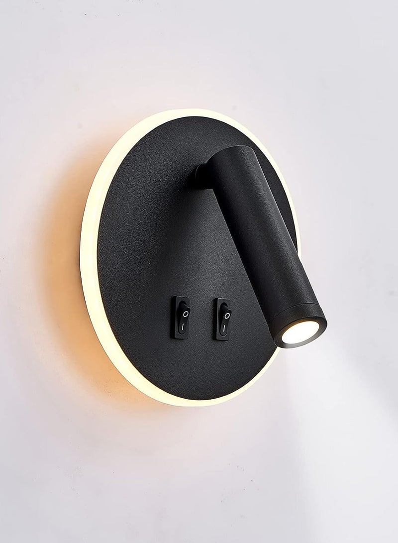 عام أدى الجدار مصباح ، السرير قراءة الجدار مصباح ، 12 واط أدى الجدار قراءة مصباح ، 3 واط + 9 واط قابل للتعديل الأضواء ، 3000 كيلو ضوء دافئ ، أسود جولة - Image 1