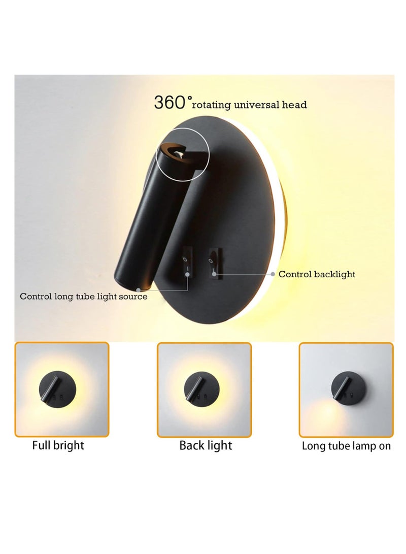 عام أدى الجدار مصباح ، السرير قراءة الجدار مصباح ، 12 واط أدى الجدار قراءة مصباح ، 3 واط + 9 واط قابل للتعديل الأضواء ، 3000 كيلو ضوء دافئ ، أسود جولة - Image 4