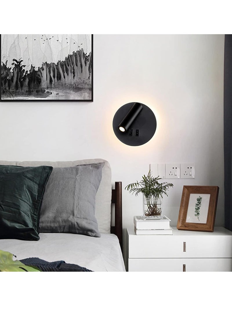 عام أدى الجدار مصباح ، السرير قراءة الجدار مصباح ، 12 واط أدى الجدار قراءة مصباح ، 3 واط + 9 واط قابل للتعديل الأضواء ، 3000 كيلو ضوء دافئ ، أسود جولة - Image 5