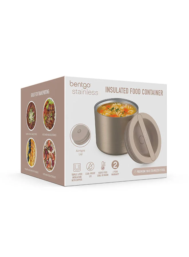 Bentgo Stainless Insulated Food Containertriple Layer Insulation, Leak Proof Lid, Wide Mouth Design Sustainable 2.4 Cup Capacity, Food - Grade Materials, Ideal For Cool Or Warm Food (Gold)