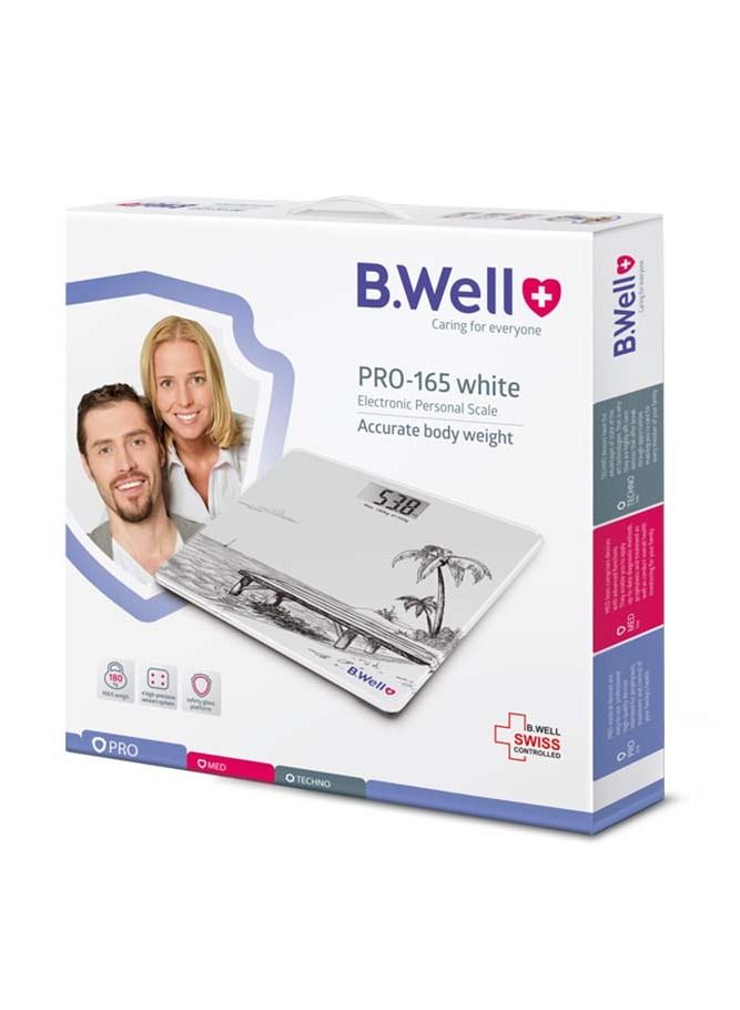 B.Well Swiss PRO-165 ميزان الوزن الشخصي الإلكتروني باللون الأبيض  - Image 1