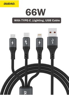 3-in-1 USB Fast Charging Cable, 66W Multiple Charger Cable, USB to Lightning, TYPE-C, and Micro Ports