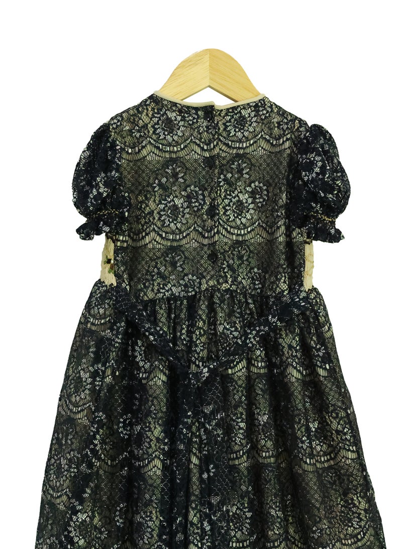 كيدابهو فستان أطفال سموكيد للبنات - أناقة الدانتيل الأزرق - Image 4