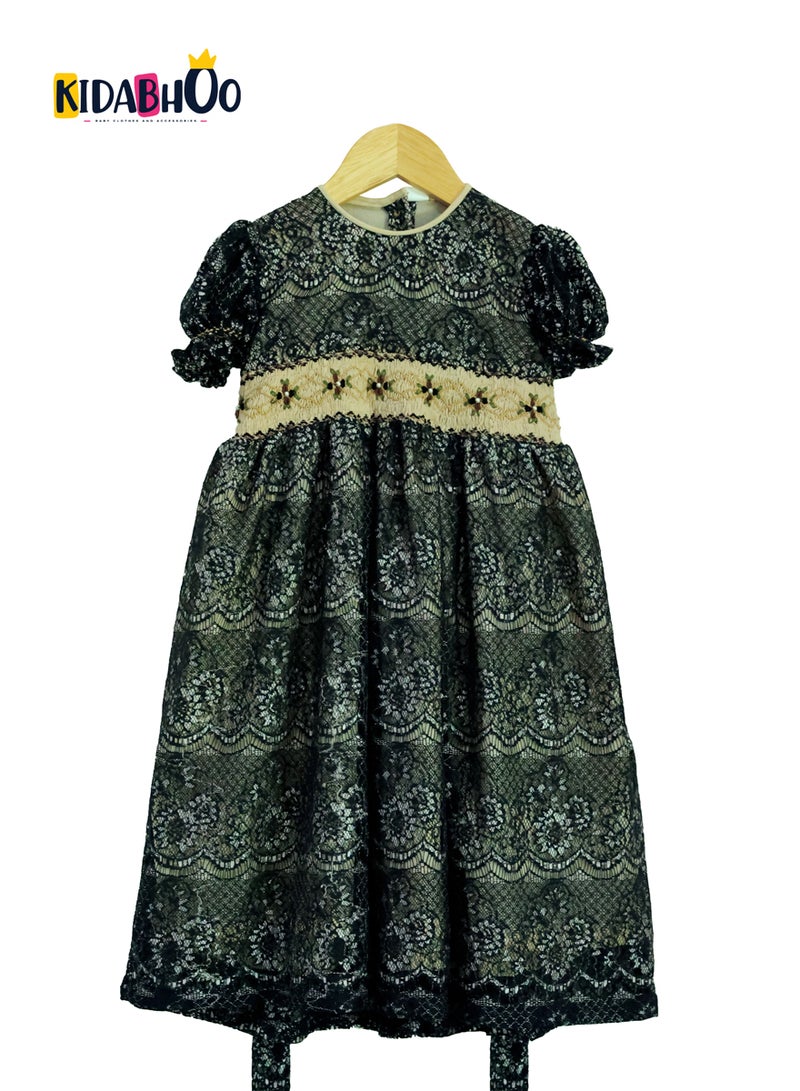 كيدابهو فستان أطفال سموكيد للبنات - أناقة الدانتيل الأزرق - Image 1