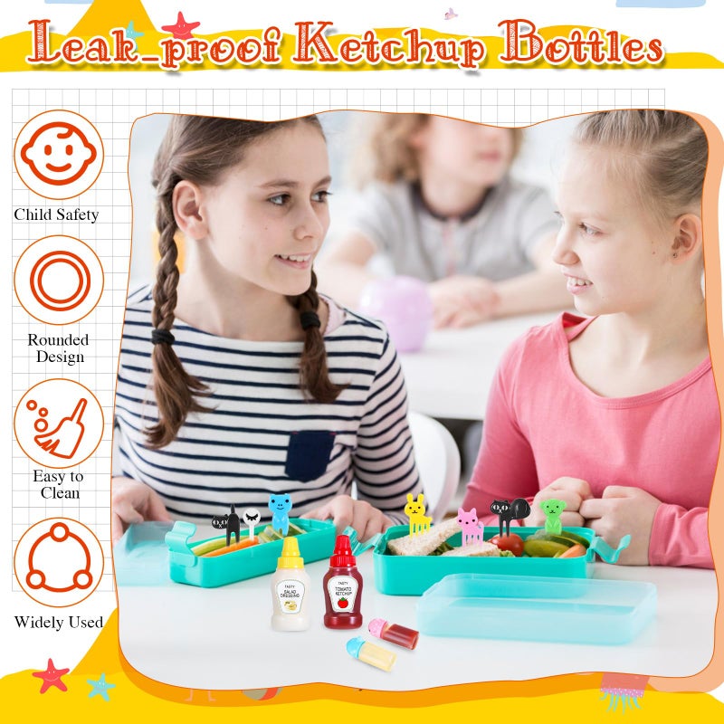 Hoolerry 50 قطعة من ملحقات صندوق الغداء للأطفال بما في ذلك أعواد الطعام وزجاجات التوابل الصغيرة وزجاجات الكاتشب وزجاجة صلصة الصويا الصغيرة مع قمع للأطفال في المدرسة وصندوق الغداء والتخييم ومكتب الملحقات (حيوانات) - Image 3