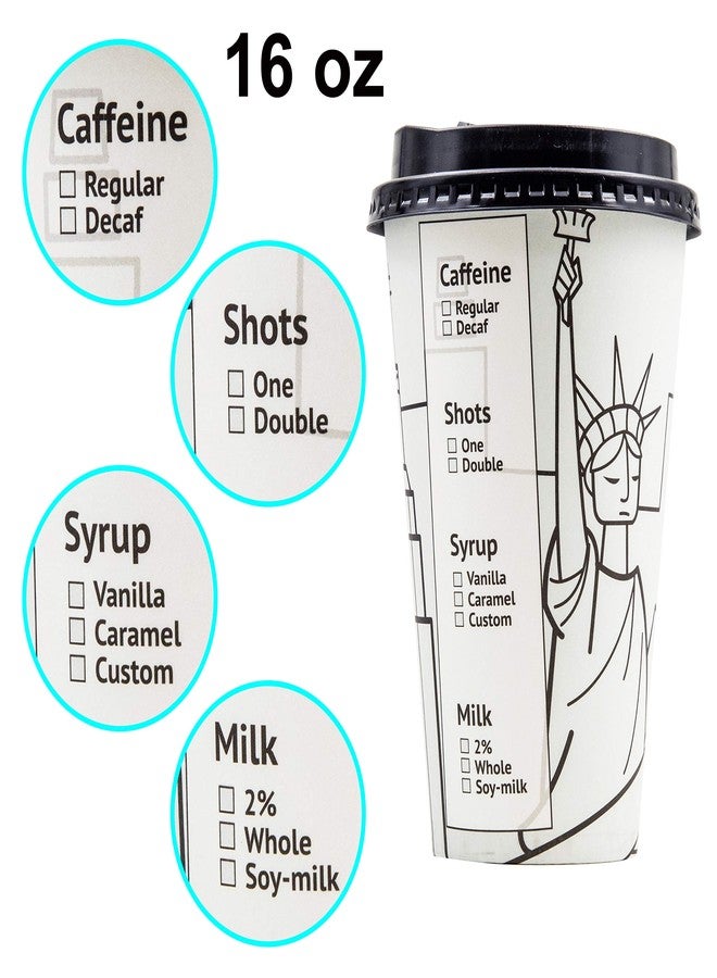 Youngever 70 Sets Disposable Coffee Cups with Lids, To Go Hot Coffee Cups, Durable Paper Cups with Lids, City Skyline Design - Image 2