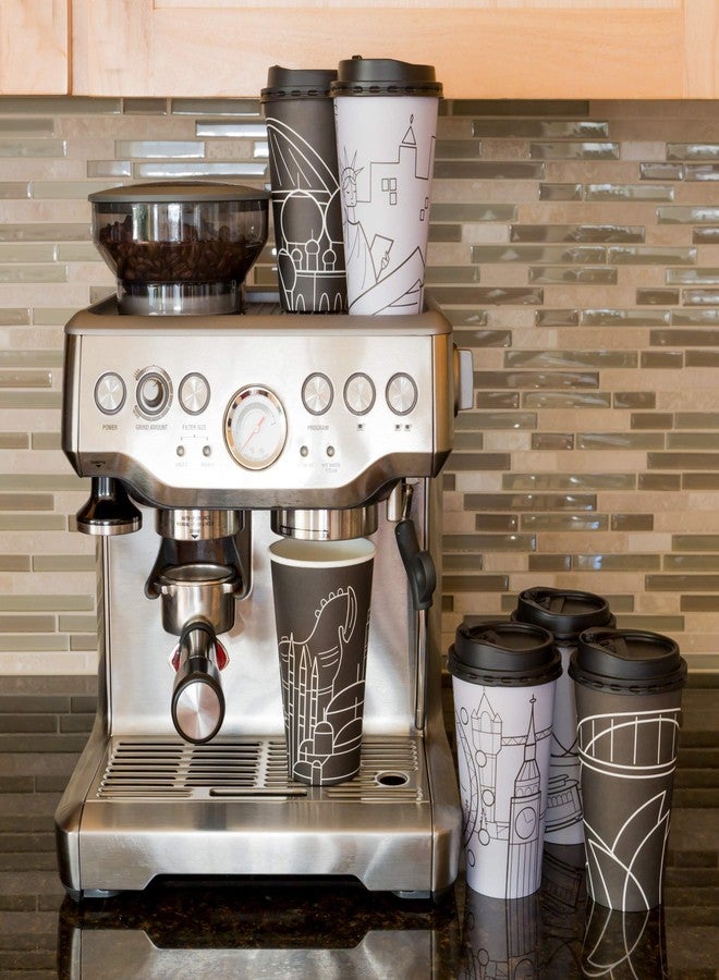 Youngever 70 Sets Disposable Coffee Cups with Lids, To Go Hot Coffee Cups, Durable Paper Cups with Lids, City Skyline Design - Image 4