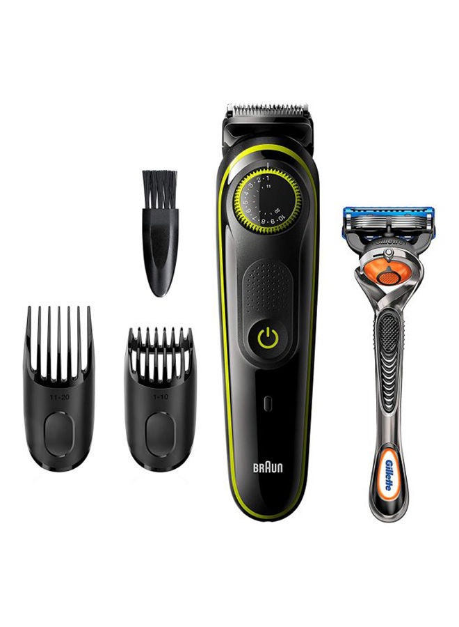 BRAUN Beard Trimmer Bt3241 With Precision Dial, 2 Combs And Gillette Fusion5 Proglide Razor Black/Lime Green 450grams - Image 2