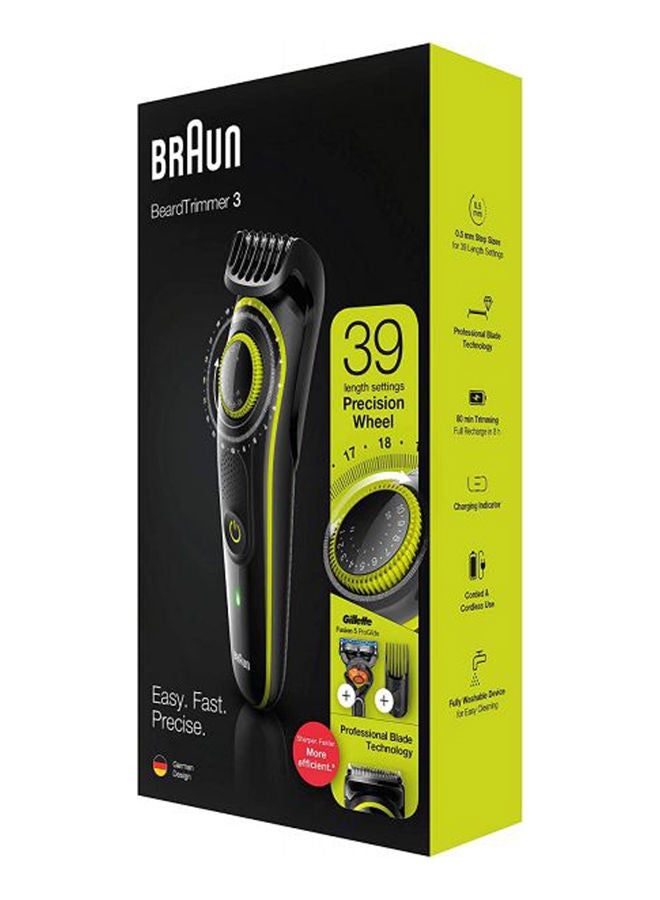 BRAUN Beard Trimmer Bt3241 With Precision Dial, 2 Combs And Gillette Fusion5 Proglide Razor Black/Lime Green 450grams - Image 1
