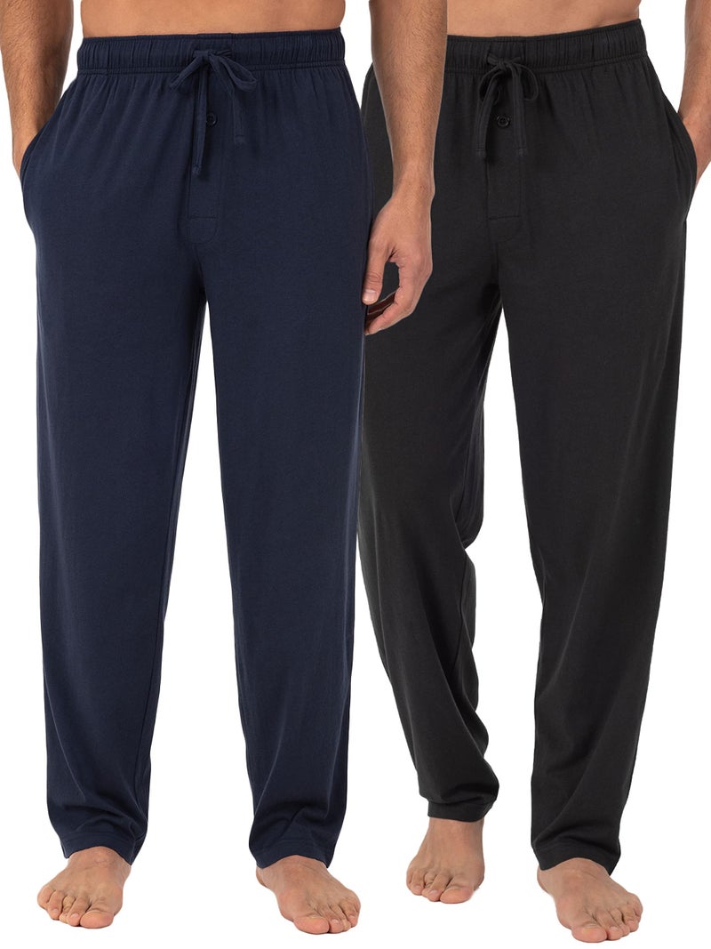Fruit of the Loom Men's Extended Sizes Jersey Knit Sleep Pant, Black/Navy (2-pack), Large Tall - Image 1