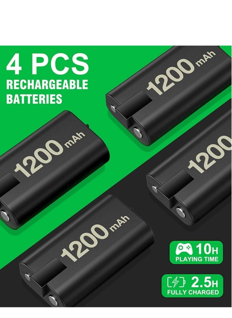 Rechargeable Battery Pack for DMG Xbox Battery Pack One/X/S/Xbox One Elite/Xbox Series X/Xbox Series S with 4 x 1200mAh USB Xbox One Battery Charger, Fast Charge, LED Indicator