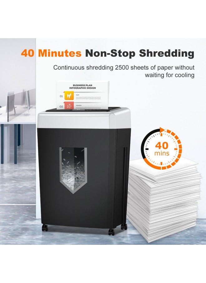 Bonsaii 15-Sheet Office Paper Shredder, 40 Mins Heavy Duty Shredder for Home Office, Crosscut Shreder with Anti-Jam System & P-4 High Security Supports CD/Credit Cards/Staple,5 Gal Pullout Bin C169-B