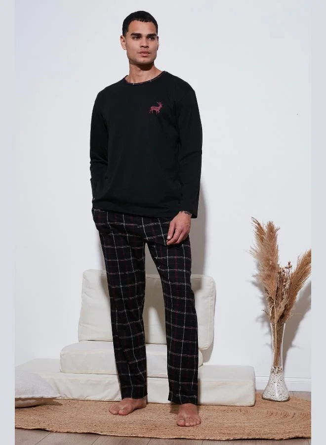 Buratti Cotton Regular Fit Crew Neck Plaid Pajama Set Men's Pajama Set 6574001