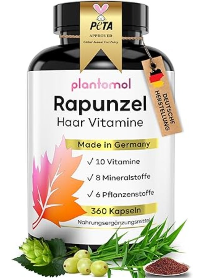 Plantomol Rapunzel - Hair Vitamins - Biotin High Dose 10,000 μg, Millet & Silicon - Half Year Supply - Vegan Skin Hair Nails Capsules plantomo ,to strengthening hair and supporting normal hair growth , 360 Capsules - Image 1