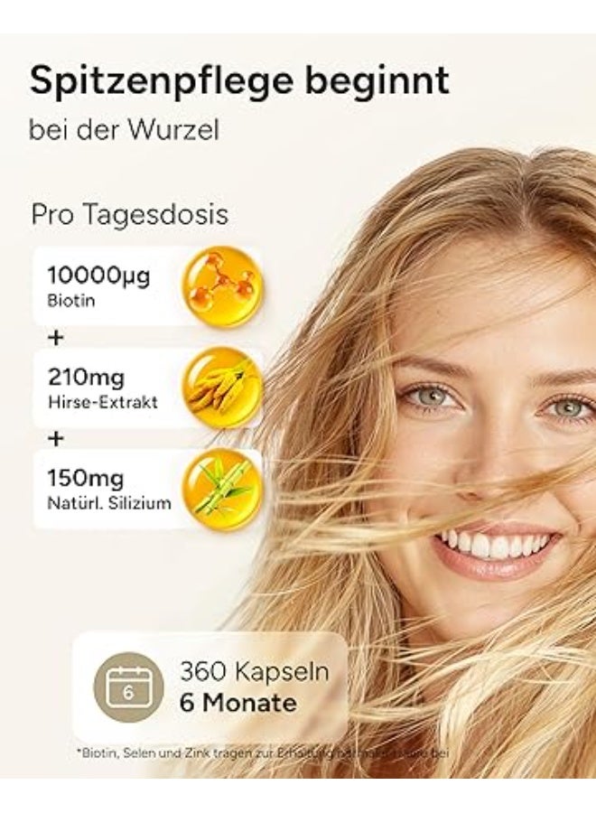 Plantomol Rapunzel - Hair Vitamins - Biotin High Dose 10,000 μg, Millet & Silicon - Half Year Supply - Vegan Skin Hair Nails Capsules plantomo ,to strengthening hair and supporting normal hair growth , 360 Capsules - Image 3