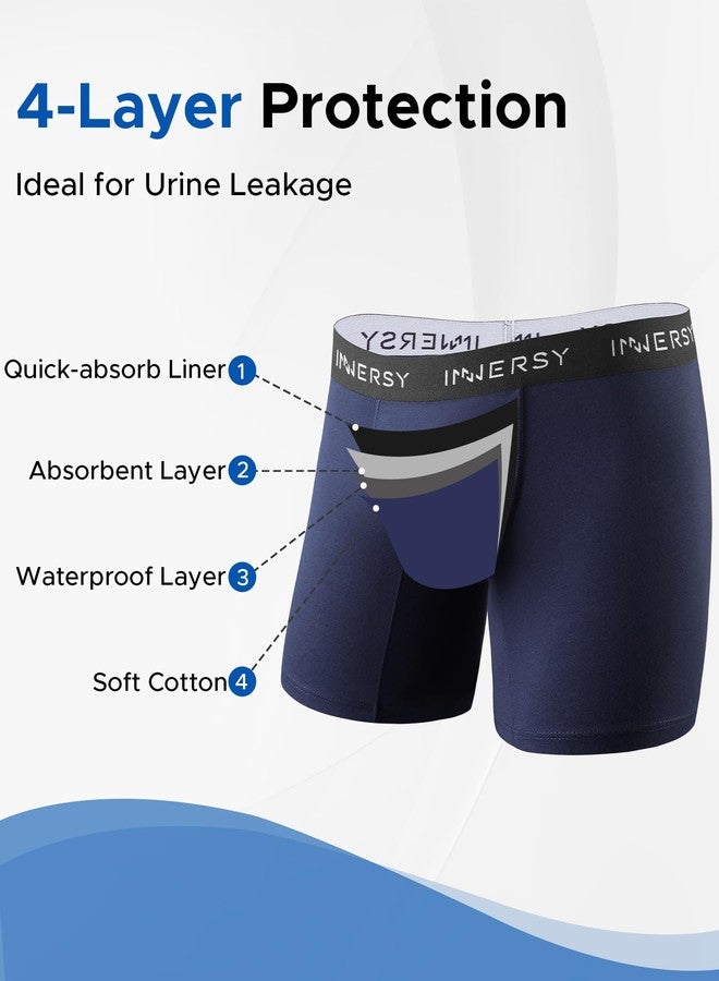 INNERSY Men's Reusable Incontinence Underwear Bladder Leak Cotton Boxer Briefs 1-Pack(Large,Dark Blue - Image 2