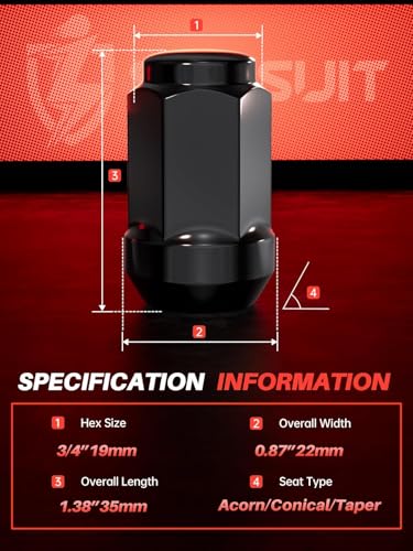 Sposuit M12x1.5 Lug Nuts - Replacement for 2006-2023 Hyundai Elantra, 2018-2024 Kona, 2000-2022 Santa Fe, 2001-2023 Sonata, 2005-2024 Tucson, 2017-2022 Ioniq - Closed End Black Lug Nut(20 Pcs) - Image 2