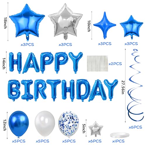 SPFYunion 56 PCS Happy Birthday Balloons Happy Birthday Banner Silver and Black Balloons for Boys Men Girls Women 16th 18th 20th 21st 25th 30th 40th 50th 60th Birthday Party Decorations Blue - Image 5