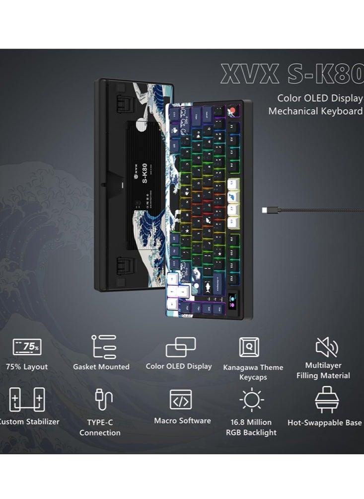 Womier - S-K80 75% Keyboard with Color OLED Display Mechanical Gaming Keyboard, Hot Swappable Keyboard, Gasket Mount RGB Custom Keyboard - Image 1
